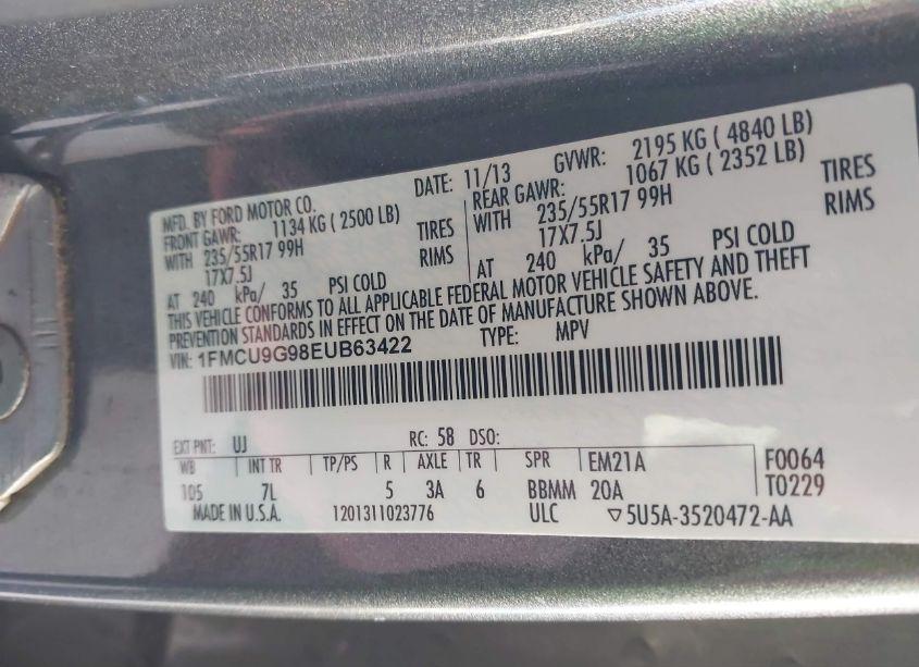 Photo 9 of 2014 Ford Escape SE (VIN 1FMCU9G98EUB63422)