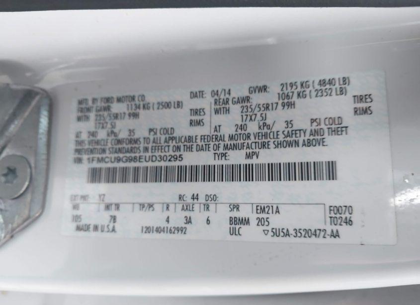 Photo 9 of 2014 Ford Escape SE (VIN 1FMCU9G98EUD30295)