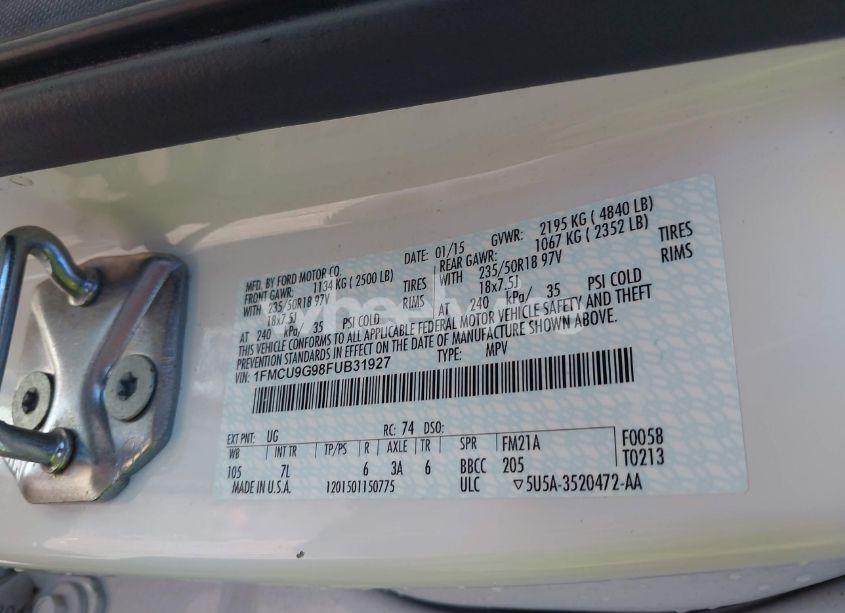 Photo 9 of 2015 Ford Escape SE (VIN 1FMCU9G98FUB31927)