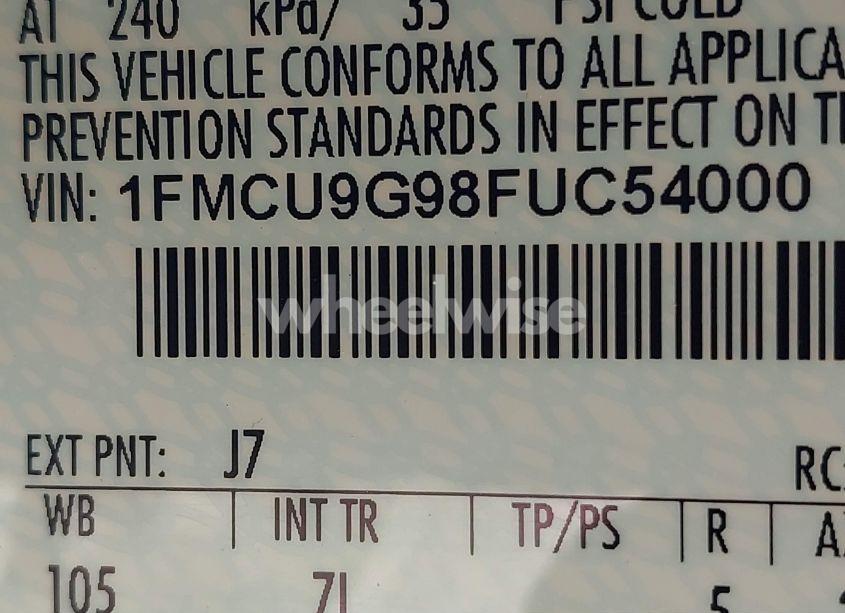 Photo 9 of 2015 Ford Escape SE (VIN 1FMCU9G98FUC54000)