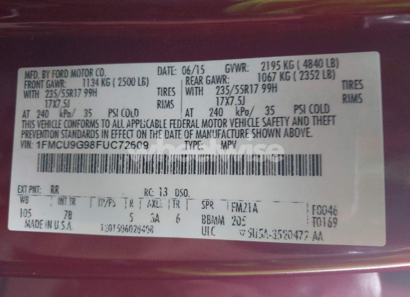 Photo 9 of 2015 Ford Escape SE (VIN 1FMCU9G98FUC72609)