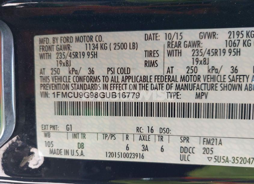 Photo 9 of 2016 Ford Escape SE (VIN 1FMCU9G98GUB16779)