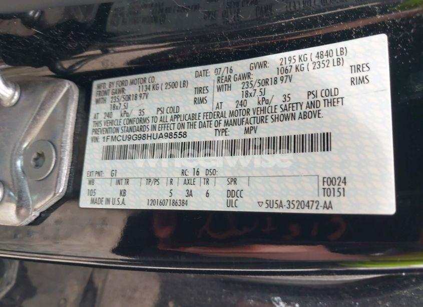 Photo 9 of 2017 Ford Escape SE (VIN 1FMCU9G98HUA98558)