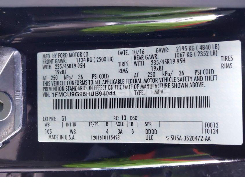 Photo 9 of 2017 Ford Escape SE (VIN 1FMCU9G98HUB94044)