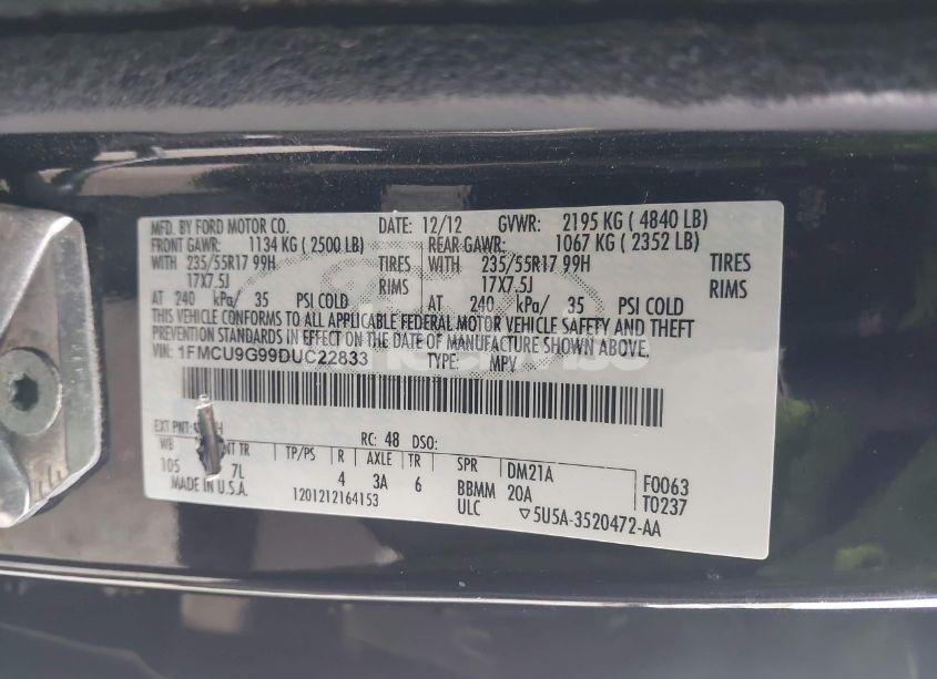 Photo 9 of 2013 Ford Escape SE (VIN 1FMCU9G99DUC22833)