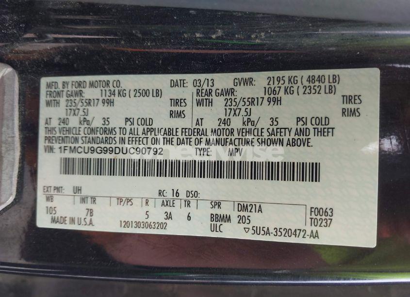 Photo 9 of 2013 Ford Escape SE (VIN 1FMCU9G99DUC90792)