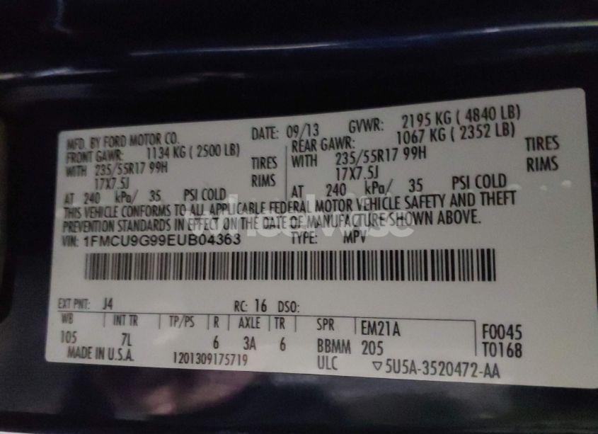 Photo 9 of 2014 Ford Escape SE (VIN 1FMCU9G99EUB04363)