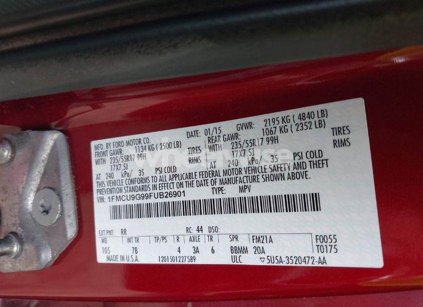 Photo 9 of 2015 Ford Escape SE (VIN 1FMCU9G99FUB26901)