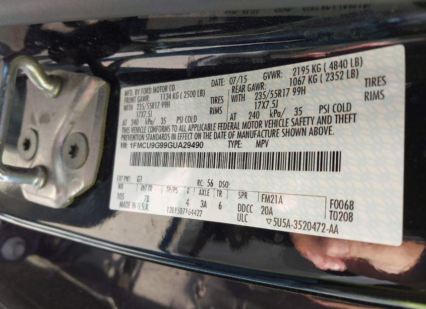 Photo 9 of 2016 Ford Escape SE (VIN 1FMCU9G99GUA29490)