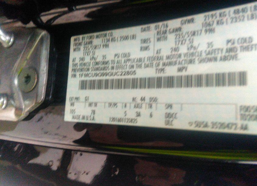 Photo 9 of 2016 Ford Escape SE (VIN 1FMCU9G99GUC22805)