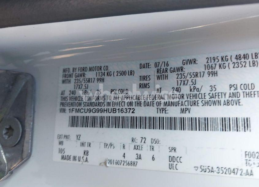 Photo 9 of 2017 Ford Escape SE (VIN 1FMCU9G99HUB16372)