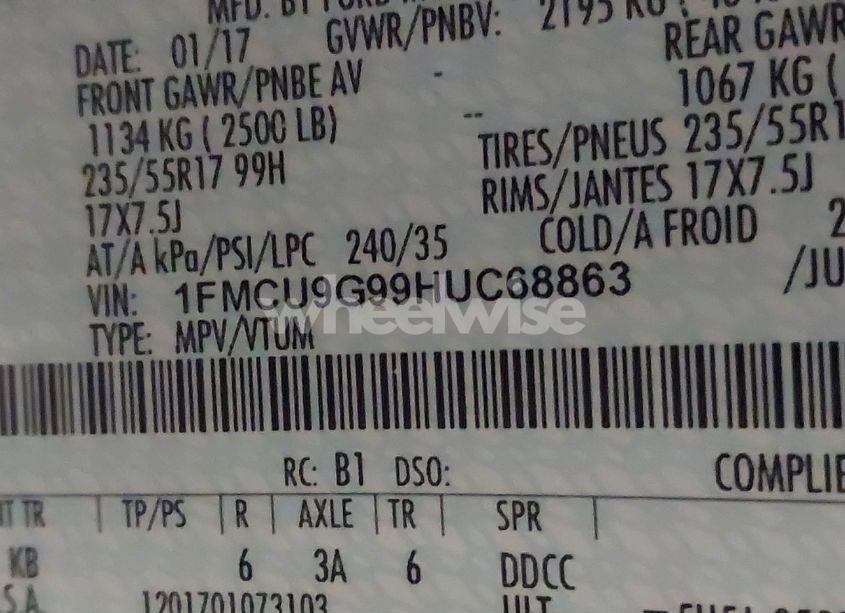 Photo 9 of 2017 Ford Escape SE (VIN 1FMCU9G99HUC68863)