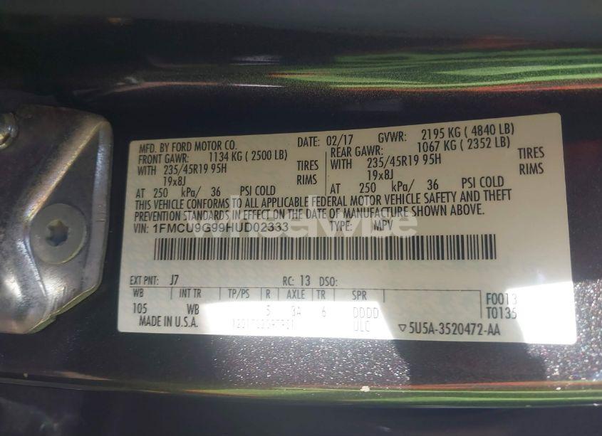 Photo 9 of 2017 Ford Escape SE (VIN 1FMCU9G99HUD02333)