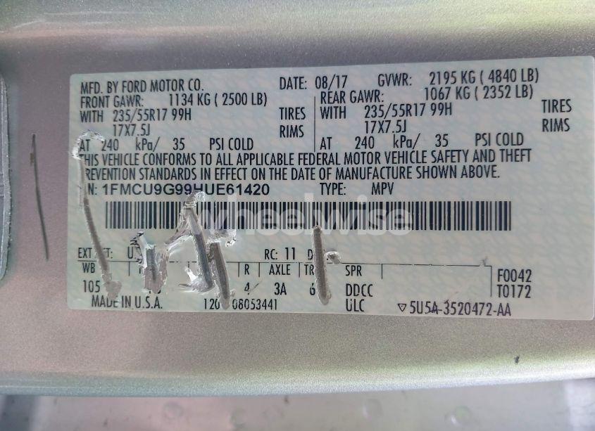 Photo 9 of 2017 Ford Escape SE (VIN 1FMCU9G99HUE61420)