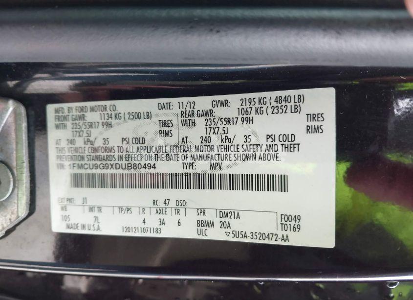 Photo 9 of 2013 Ford Escape SE (VIN 1FMCU9G9XDUB80494)