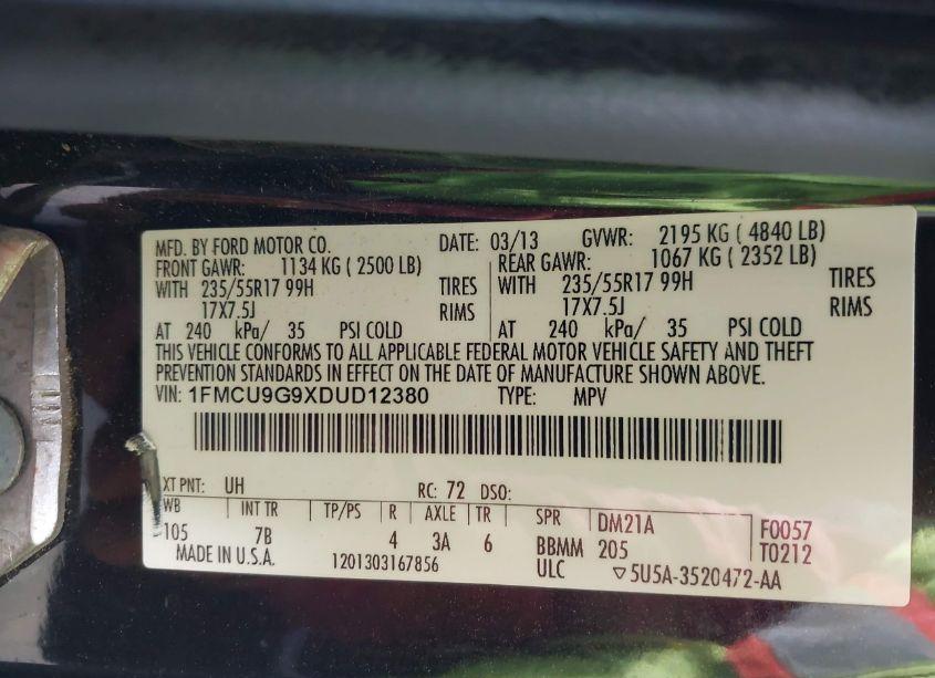 Photo 9 of 2013 Ford Escape SE (VIN 1FMCU9G9XDUD12380)