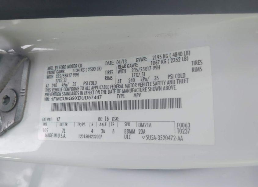 Photo 9 of 2013 Ford Escape SE (VIN 1FMCU9G9XDUD57447)