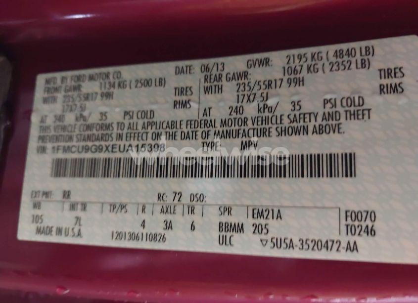 Photo 9 of 2014 Ford Escape SE (VIN 1FMCU9G9XEUA15398)