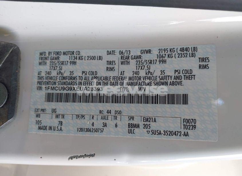 Photo 9 of 2014 Ford Escape SE (VIN 1FMCU9G9XEUA28393)