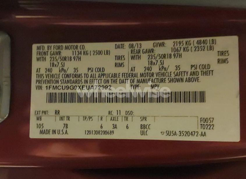 Photo 9 of 2014 Ford Escape SE (VIN 1FMCU9G9XEUA72992)