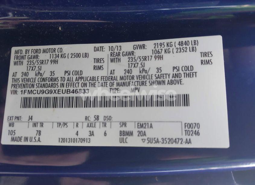 Photo 9 of 2014 Ford Escape SE (VIN 1FMCU9G9XEUB46833)