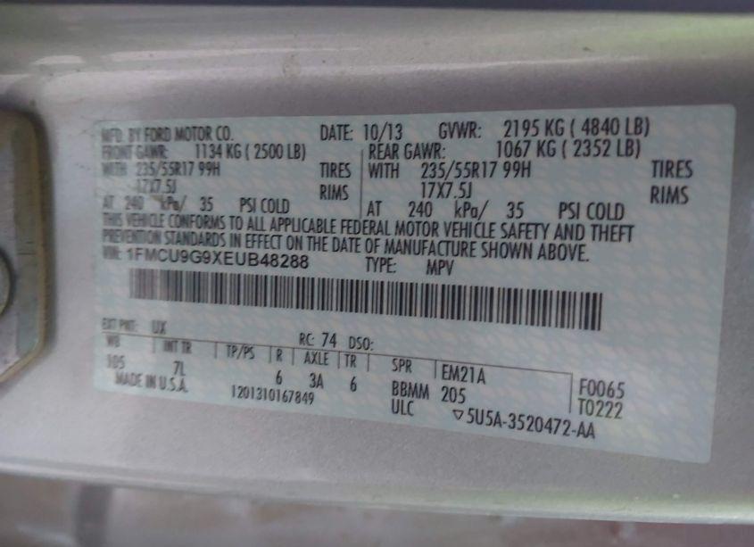 Photo 9 of 2014 Ford Escape SE (VIN 1FMCU9G9XEUB48288)