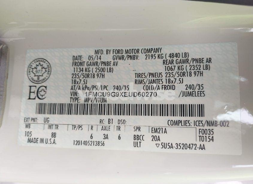 Photo 9 of 2014 Ford Escape SE (VIN 1FMCU9G9XEUD60270)