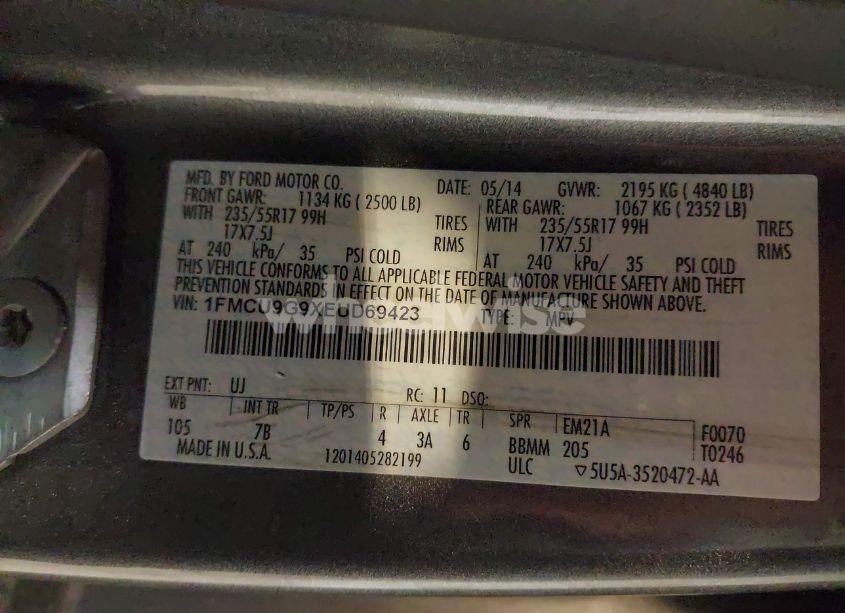 Photo 9 of 2014 Ford Escape SE (VIN 1FMCU9G9XEUD69423)