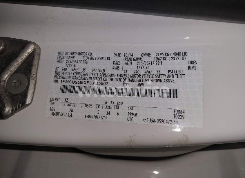 Photo 9 of 2015 Ford Escape SE (VIN 1FMCU9G9XFUA35507)