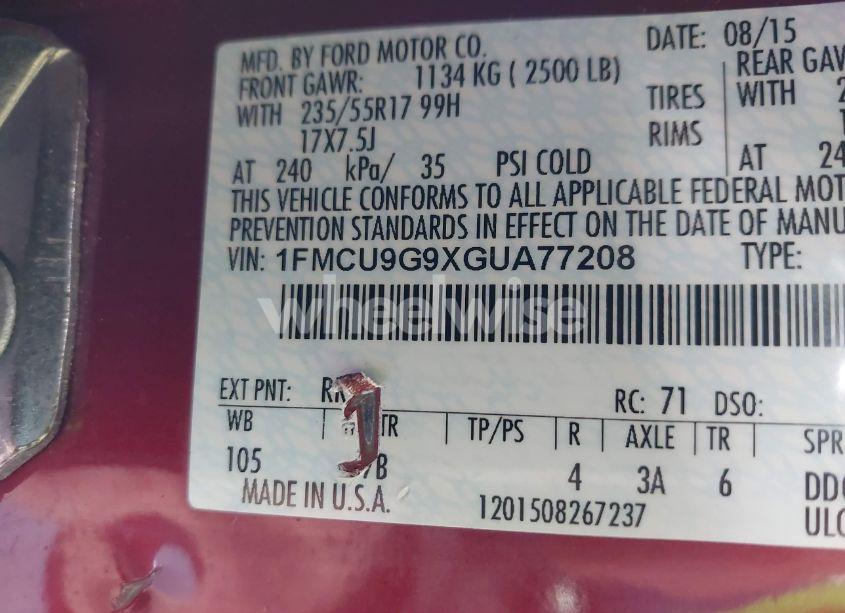 Photo 9 of 2016 Ford Escape SE (VIN 1FMCU9G9XGUA77208)