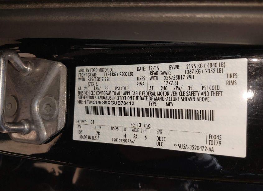 Photo 9 of 2016 Ford Escape SE (VIN 1FMCU9G9XGUB78412)