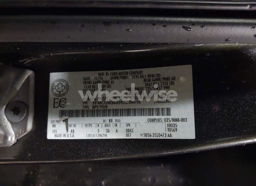 Photo 9 of 2017 Ford Escape SE (VIN 1FMCU9G9XHUC36018)