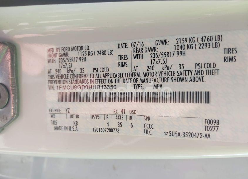 Photo 9 of 2017 Ford Escape SE (VIN 1FMCU9GD0HUB13350)