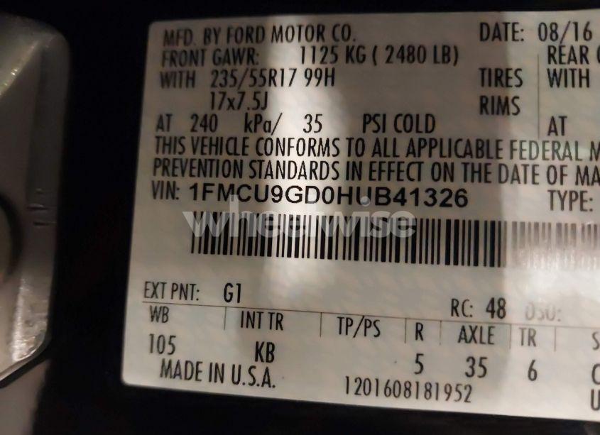 Photo 9 of 2017 Ford Escape SE (VIN 1FMCU9GD0HUB41326)