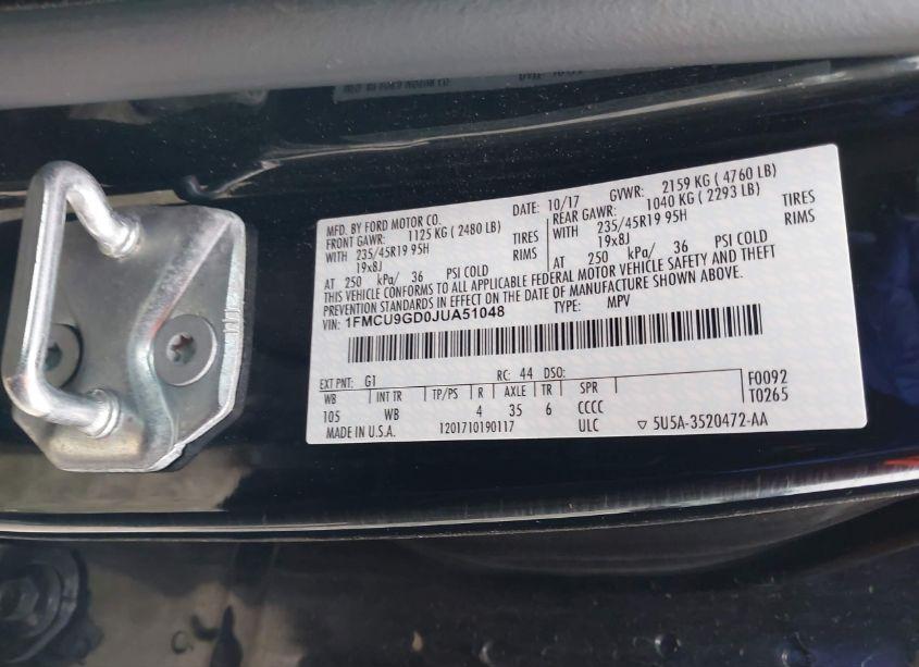 Photo 9 of 2018 Ford Escape SE (VIN 1FMCU9GD0JUA51048)