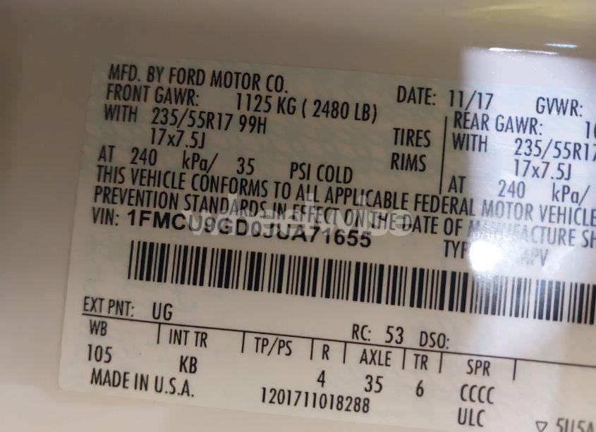 Photo 9 of 2018 Ford Escape SE (VIN 1FMCU9GD0JUA71655)