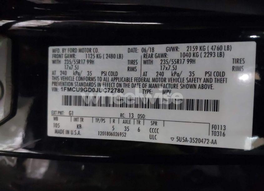 Photo 9 of 2018 Ford Escape SE (VIN 1FMCU9GD0JUC72780)