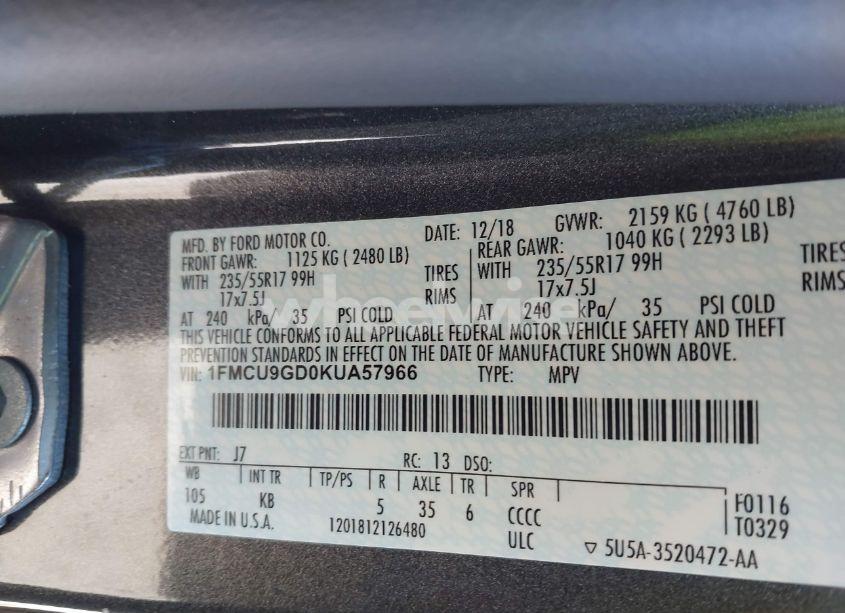 Photo 7 of 2019 Ford Escape SE (VIN 1FMCU9GD0KUA57966)