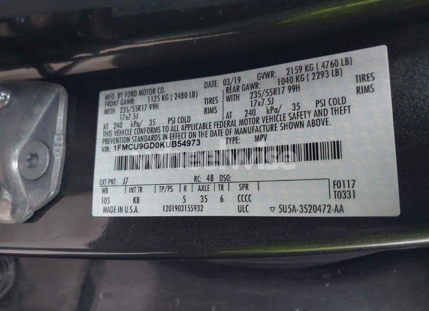 Photo 9 of 2019 Ford Escape SE (VIN 1FMCU9GD0KUB54973)