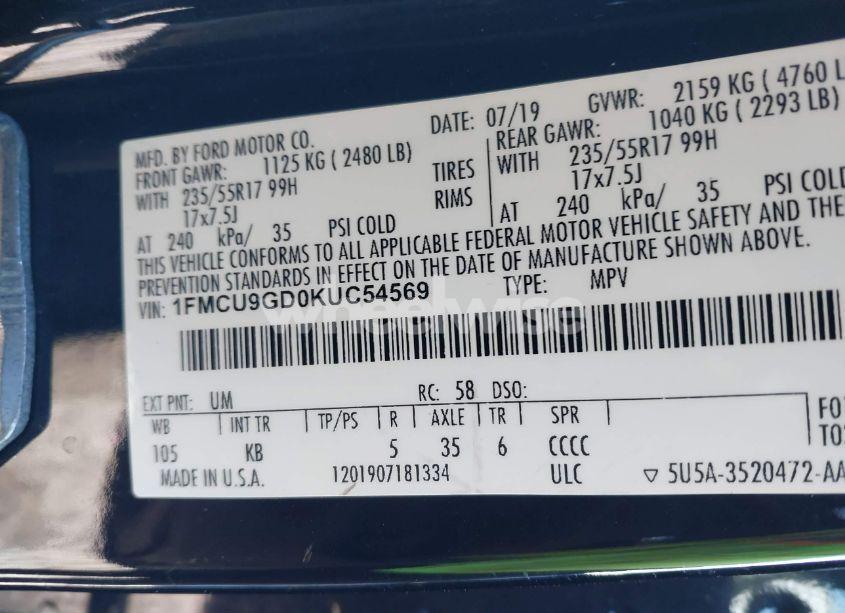 Photo 8 of 2019 Ford Escape SE (VIN 1FMCU9GD0KUC54569)