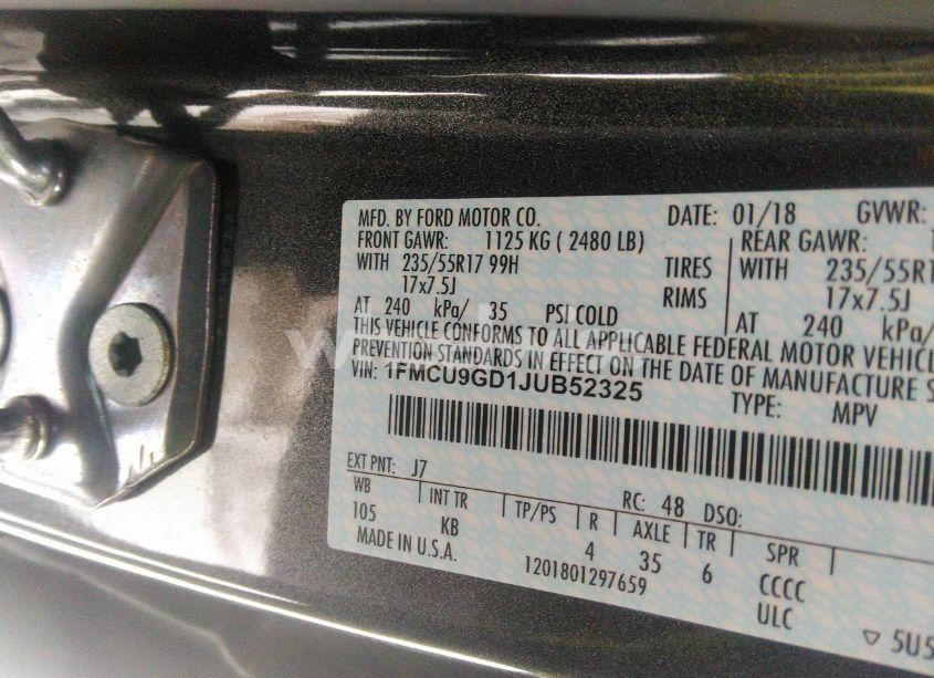 Photo 9 of 2018 Ford Escape SE (VIN 1FMCU9GD1JUB52325)