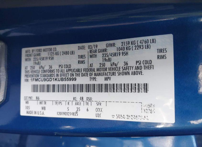 Photo 9 of 2019 Ford Escape SE (VIN 1FMCU9GD1KUB55999)