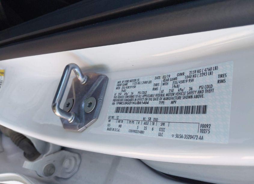 Photo 9 of 2019 Ford Escape SE (VIN 1FMCU9GD1KUB61494)