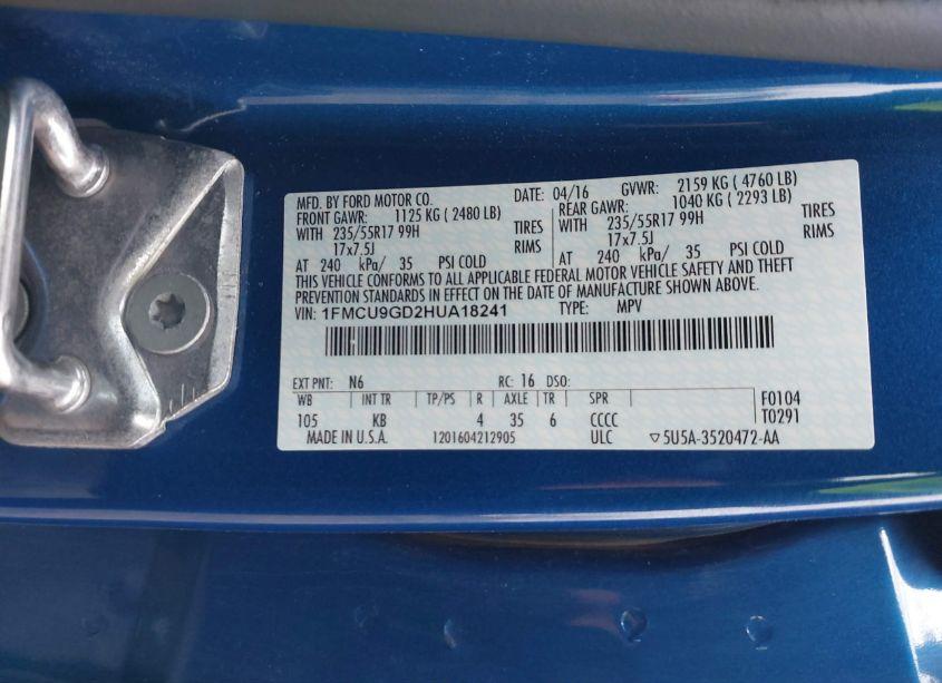 Photo 9 of 2017 Ford Escape SE (VIN 1FMCU9GD2HUA18241)