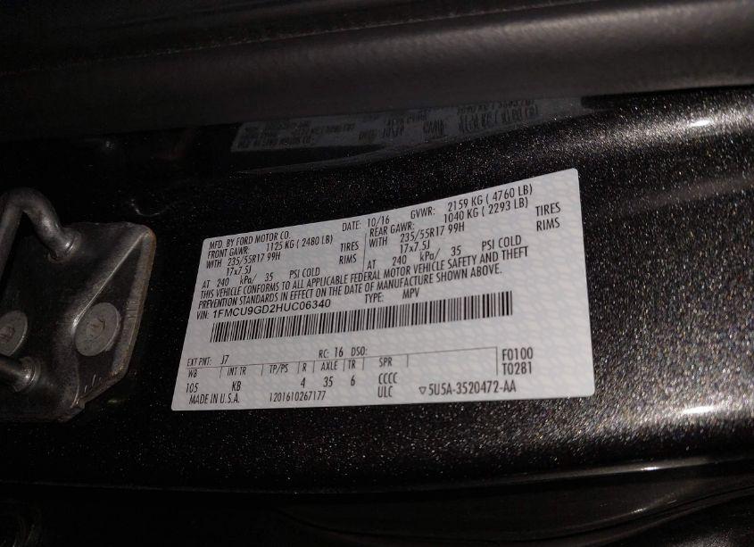 Photo 9 of 2017 Ford Escape SE (VIN 1FMCU9GD2HUC06340)