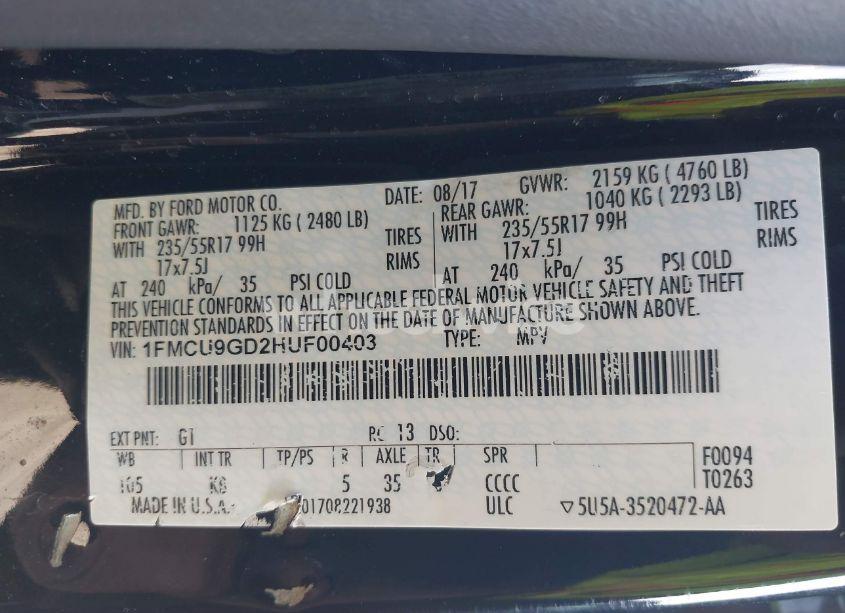 Photo 9 of 2017 Ford Escape SE (VIN 1FMCU9GD2HUF00403)