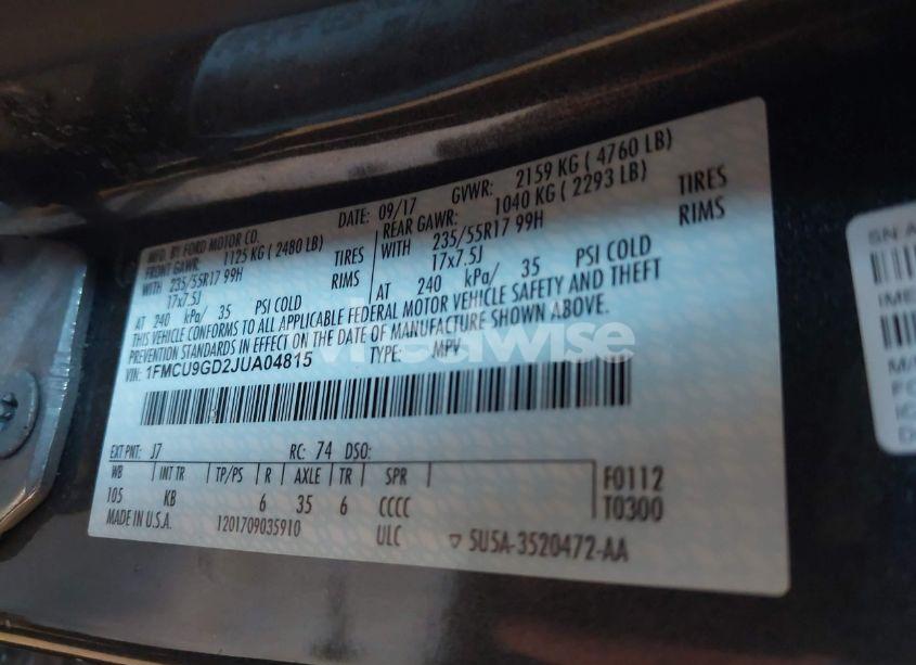 Photo 9 of 2018 Ford Escape SE (VIN 1FMCU9GD2JUA04815)