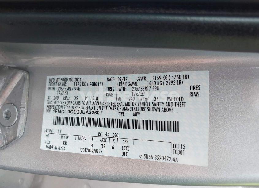 Photo 9 of 2018 Ford Escape SE (VIN 1FMCU9GD2JUA32601)