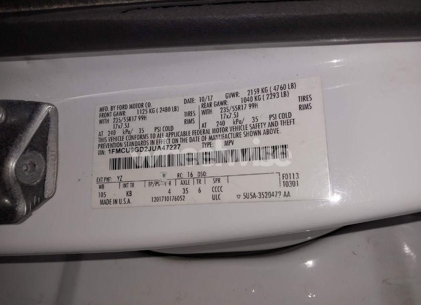 Photo 9 of 2018 Ford Escape SE (VIN 1FMCU9GD2JUA47227)