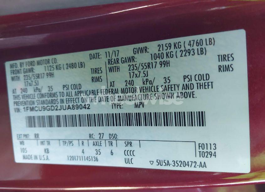 Photo 9 of 2018 Ford Escape SE (VIN 1FMCU9GD2JUA89042)